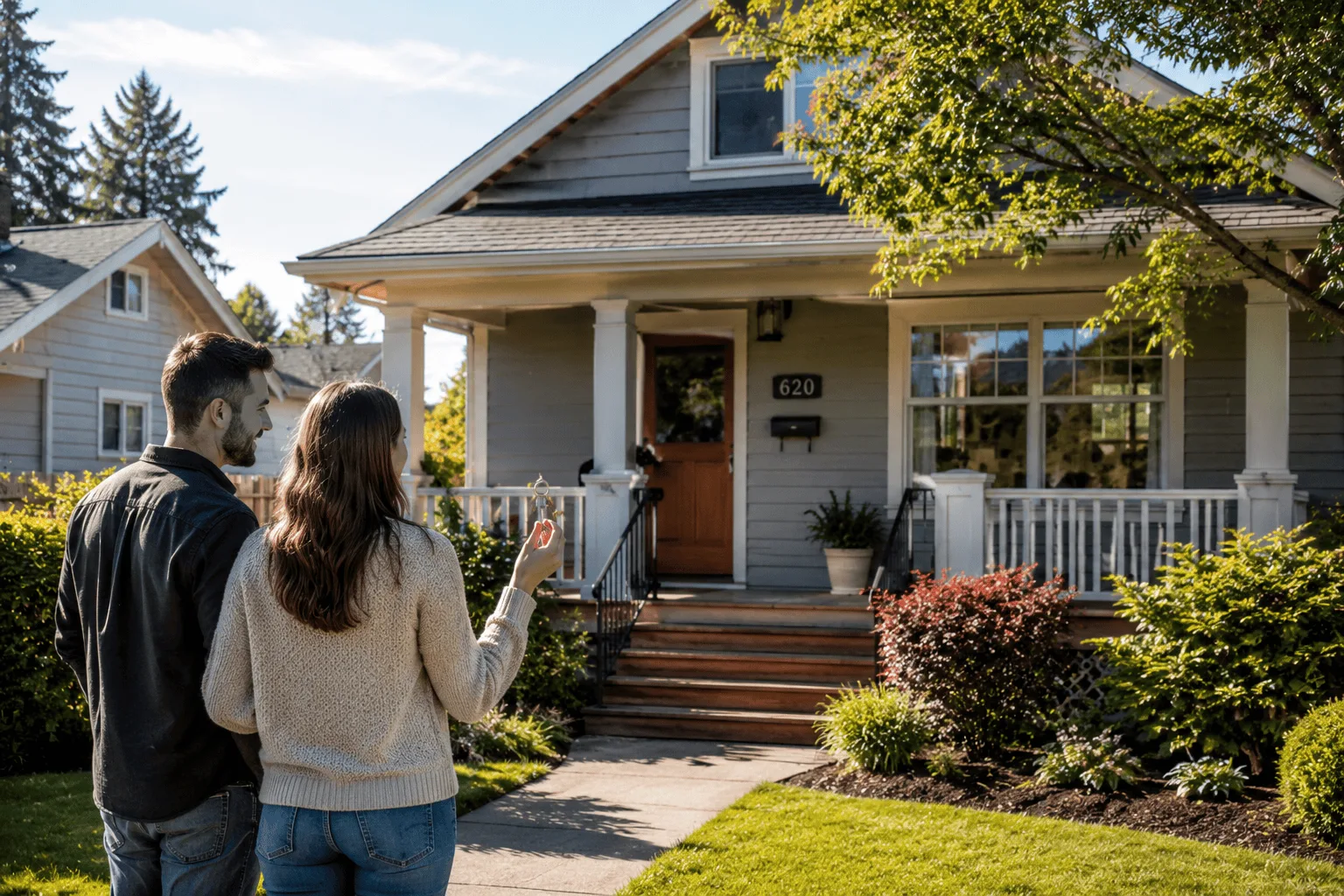First-time home buyers viewing an Albany Oregon home with a local real estate agent.