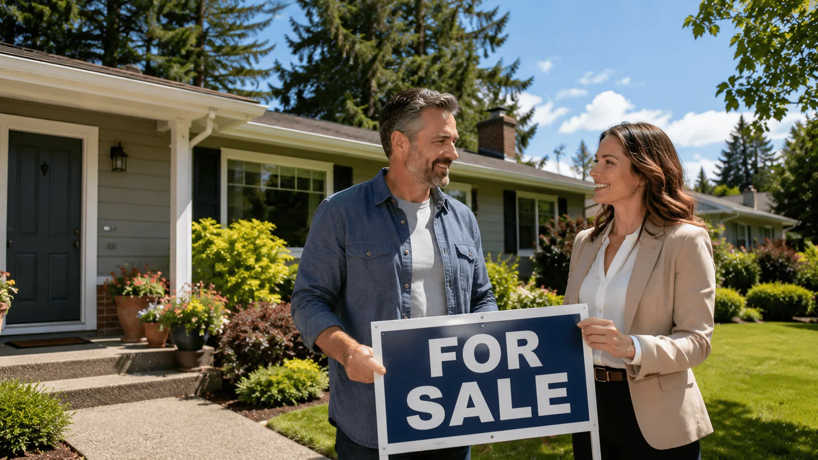 Albany Oregon home seller reviewing paperwork with a real estate agent — preparing to list a home.